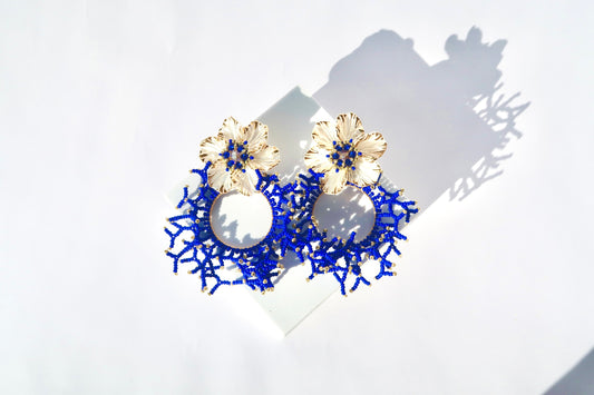 Blue Coral Floret Beaded Earrings